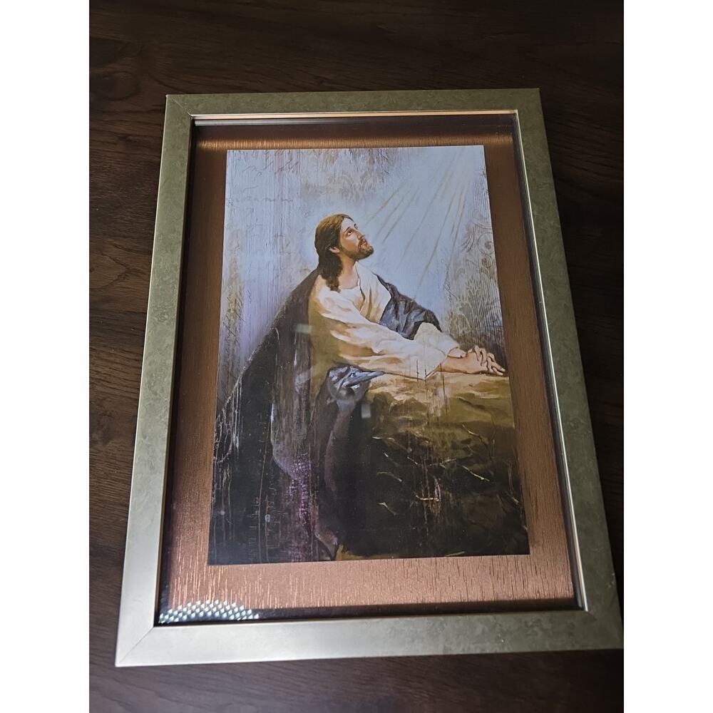 Vintage‎ Jesus Print Praying At The Garden Of Gethsemane Gold Frame 16 X 12
